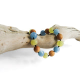 Amber Teething Bracelet / Anklet - Raw Butter, Pine Wood & Aquamarine