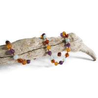 Amber Teething Necklace - Raw Honey, Polished Cognac, Amethyst & Blue Jade