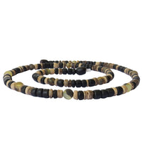 Adults Surfer Necklace - Light Brown & Black Coconut Beads with Raw Green Amber