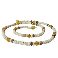 Adults Surfer Necklace - White Coconut Beads with Raw Honey Amber