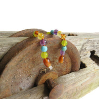 Amber Teething Bracelet / Anklet - Rainbow Mix - Mixed Gemstones & Honey Amber