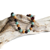 Adults Elastic Bracelet - Polished Cherry Amber & Pine Wood + Amazonite