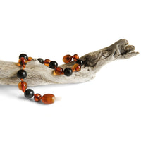 Amber Teething Bracelet  / Anklet - Polished Cognac Amber & Black Obsidian Stone