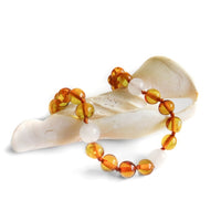 Amber Teething Bracelet / Anklet - Polished Honey & White Quartz