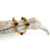 Amber Teething Bracelet / Anklet - Raw Honey & Cherry with Turquoise Stones