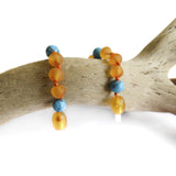 Amber Teething Bracelet / Anklet - Raw Honey Amber & Blue Turquoise Stone