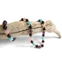 Amber Teething Necklace - Cherry Amber, Amethyst, Rose Quartz, Amazonite