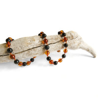 Amber Teething Necklace - Polished Cognac Amber & Black Obsidian Stone