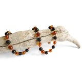 Amber Teething Necklace - Polished Cognac Amber & Black Obsidian Stone