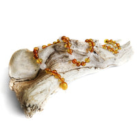 Amber Teething Necklace - Polished Honey & White Quartz
