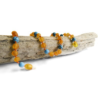 Amber Teething Necklace - Raw Honey Amber & Blue Turquoise Stone