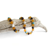Amber Teething Necklace - Raw Honey & Cherry with Turquoise Stones