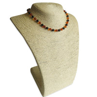 Amber Teething Necklace - Polished Cognac Amber & Black Obsidian Stone