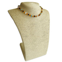 Amber Teething Necklace - Raw Honey & Cherry with Turquoise Stones
