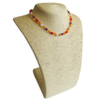 Amber Teething Necklace - Honey Amber, Rose, Amethyst, Red Chalcedony