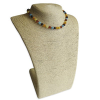 Amber Teething Necklace - Raw Mixed Amber & Aquamarine
