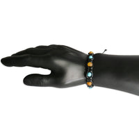 Black Macrame Cord Bracelet - Raw Honey Amber & Turquoise Stones